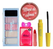 Kit De Maquiagem Paleta De Sombra Blush Rímel Batom