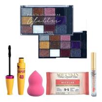 Kit De Maquiagem Paleta Sombra Rímel Esponja Gloss Completo - Nova Avenida