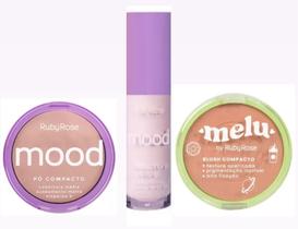 Kit de Maquiagem Ruby Rose - Pó Compacto Mood C10/ Corretivo Mood C00/ Blush Compacto Melu Cake