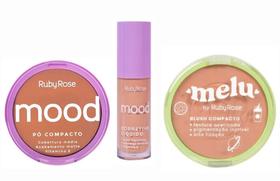 Kit de Maquiagem Ruby Rose - Pó Compacto Mood ME100/ Corretivo Mood MC54/ Blush Compacto Melu Cake Kit de Maquiagem Ruby Rose - Pó Compacto Mood ME100/ Corretivo Mood MC54/ Blush Compacto Melu Cake