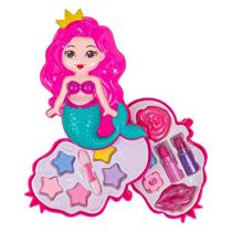 Kit De Maquiagem Sereia Infantil Para Crianças Estojo Make Star Com Gloss Sombra Batom