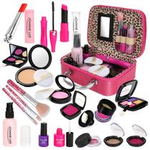 Kit de maquiagem Welltop 21 unidades para meninas com bolsa de cosméticos a partir de 3 anos Kit de maquiagem Welltop 21 unidades para meninas com bolsa de cosméticos a partir de 3 anos