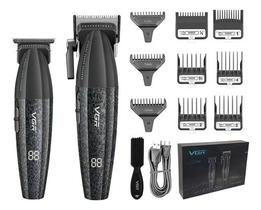 Kit De Máquina De Barbeiro Pro Clipper Trimmer Vgr V-640 9000 Rpm, Cor Preta