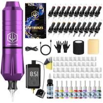 Kit de máquina de tatuagem POSEIDON Wireless Rotary TK201 com agulhas