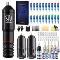 Kit de máquina de tatuagem rotativa sem fio POSEIDON HM073 com tintas