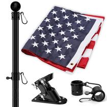 Kit de mastro de bandeira YOHSUGO 3x5 Bandeira americana com poste de 7 pés preto