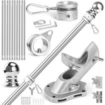 Kit de mastro para bandeira Anovo em aço inoxidável 183 cm com anéis 360 Kit de mastro para bandeira Anovo em aço inoxidável 183 cm com anéis 360