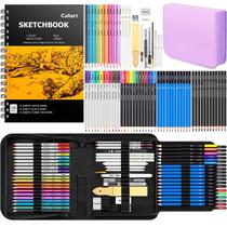Kit de materiais de arte Caliart 176 unidades com caderno de desenho de 100 folhas