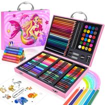 Kit de materiais de arte homicozy Mermaid Case para crianças de 4 a 12 anos Kit de materiais de arte homicozy Mermaid Case para crianças de 4 a 12 anos