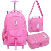 Kit de Material Escolar Juvenil Feminino com Mochila de Rodinhas Estojo Grande Lancheira Térmica Estiloso Reforçado Resistente Kit de Material Escolar Juvenil Feminino com Mochila de Rodinhas Estojo Grande Lancheira Térmica Estiloso Reforçado Resistente