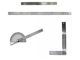 Kit De Medição Escala Regua De Inox Esquadro Transferidor