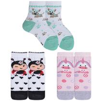Kit de Meia Infantil fofura 3 Pares