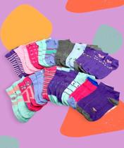 kit de meias femininas com 12 pares coloridos modelo soquete confortável - Filó Modas