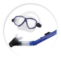 Kit de Mergulho Adulto Azul Máscara Óculos Snorkel Mormaii