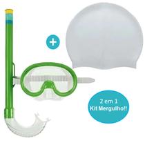 Kit de Mergulho e Snorkel Infantil Verde e Touca Cinza Mor