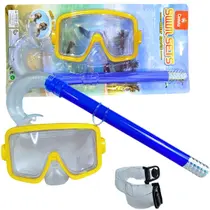 Kit de Mergulho Infantil Máscara e Snorkel Azul Amarelo Piscina Praia Castela