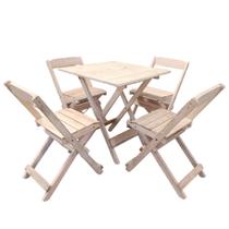 Kit De Mesa Dobrável Com 4 Cadeiras Madeira Maciça Natural Cru Kit De Mesa Dobrável Com 4 Cadeiras Madeira Maciça Natural Cru