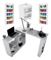 Kit de Mesa em L com Nichos Carrinho Auxiliar 2 Expositores Branco Oferta Kit de Mesa em L com Nichos Carrinho Auxiliar 2 Expositores Branco Oferta