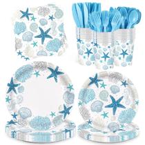 Kit de mesa para festa temática costeira de praia Vellumvibe com 168 peças