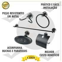 Kit de Metal Acessórios Para Banheiro Aço Inox 5 Peças Stander Color PRETO FOSCO Cód. 7140