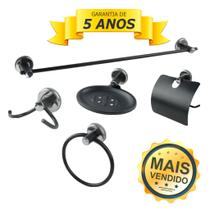 Kit de Metal Acessórios Para Banheiro Aço Inox 5 Peças Stander Color PRETO FOSCO Cód. 7140 - Pró Metais
