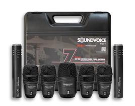 Kit de Microfones Soundvoice SKD-07 com 7 Peças com Hard Case 2 overs, 1 bumbo, 3 tons e 1 caixa