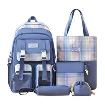 Kit de Mochila Azul 5 Itens Completo Inclui Bolsa de Ombro e Estojo Alta Qualidade Luxuoso e Versátil