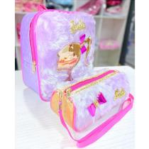 Kit de Mochila e Bolsa Infantil pequena Feminino pelúcia macia barbie