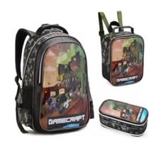 kit de mochila game craft denlex com estojo lancheira