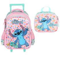 Kit de Mochila Infantil De Rodinhas + Lancheira Térmica Stitch, Rosa - Luxcel