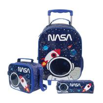 Kit de Mochila Lancheira e Estojo Dermiwill Nasa Azul