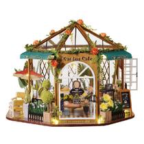 Kit de modelo 3D DIY Garden Cafe feito à mão com luzes LED