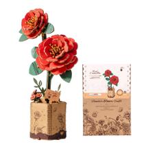 Kit de modelo de camélia vermelha com flor de madeira de quebra-cabeça 3D ROBOTIME Kit de modelo de camélia vermelha com flor de madeira de quebra-cabeça 3D ROBOTIME
