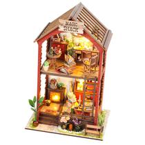 Kit de modelo de casa Magic Shack de madeira DIY com móveis e livros Kit de modelo de casa Magic Shack de madeira DIY com móveis e livros
