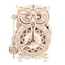 Kit de modelos de madeira RoWood Owl Clock 3D Puzzle para adultos, 161 unidades