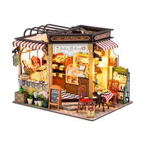 Kit de modelos DIY Julia Bakery com luzes, quebra-cabeça de madeira 3D