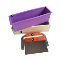 Kit De Molde De Silicone Flexível De 42 Oz Para Sabonete Artesanal Retangular Com Cortador De Cauda