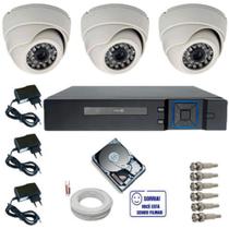 Kit De Monitoramento 3 Câmeras Dome Infravermelho Analógicas 1000 Linhas Dvr 4 Canais