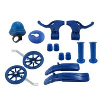 Kit de Montagem Bicicleta Infantil Aro 16 com rodinhas Manopla Para-lama Buzina manete freio AZUL