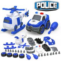 Kit de Montar: Carro de Polícia com Helicóptero - Aventura Policial para Pequenos Construtores - paki toys