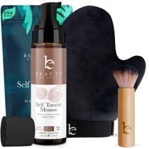 Kit de mousse bronzeador autobronzeador Beauty by Earth com escova e luva Kit de mousse bronzeador autobronzeador Beauty by Earth com escova e luva