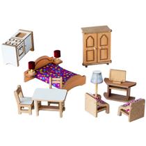 Kit de Móveis Completo para Casinhas de Boneca - Madeira - Multicolorido - Bohney Kit de Móveis Completo para Casinhas de Boneca - Madeira - Multicolorido - Bohney