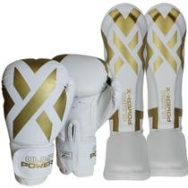 Kit De Muay Thai Branco Luva + caneleira Power-x Olimpo Esportes
