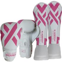 Kit De Muay Thai Branco Luva + caneleira Power-x Olimpo Esportes