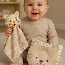 Kit de Naninha Paninho com Bichinho Pelúcia + Travesseiro Anatômico Bebê Apoio de Cabeça