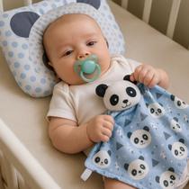Kit de Naninha Paninho com Bichinho Pelúcia + Travesseiro Anatômico Bebê Apoio de Cabeça
