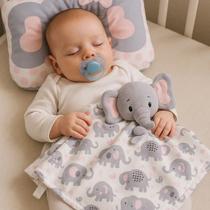 Kit de Naninha Paninho com Bichinho Pelúcia + Travesseiro Anatômico Bebê Apoio de Cabeça