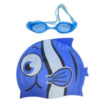 Kit De Natação Infantil Meninas E Meninos Leader Óculos Anti Embaçantes E Touca Silicone Peixinho