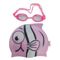 Kit De Natação Infantil Meninas E Meninos Leader Óculos Anti Embaçantes E Touca Silicone Peixinho