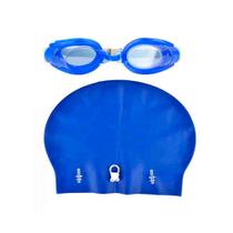 Kit De Natação Óculos Touca Protetor De Ouvido E Nariz Azul